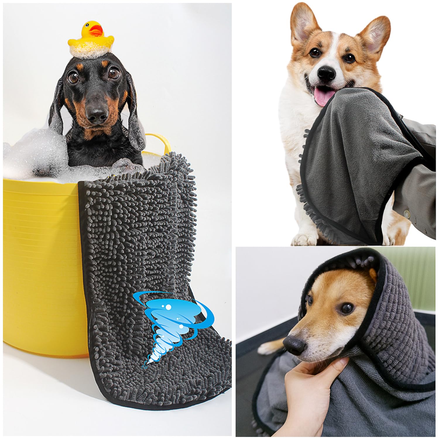 Asciugamano Per Cani E Gatti In Microfibra Ciniglia: Super Assorbente, Con Tasche E Gancio - 80x35 Cm