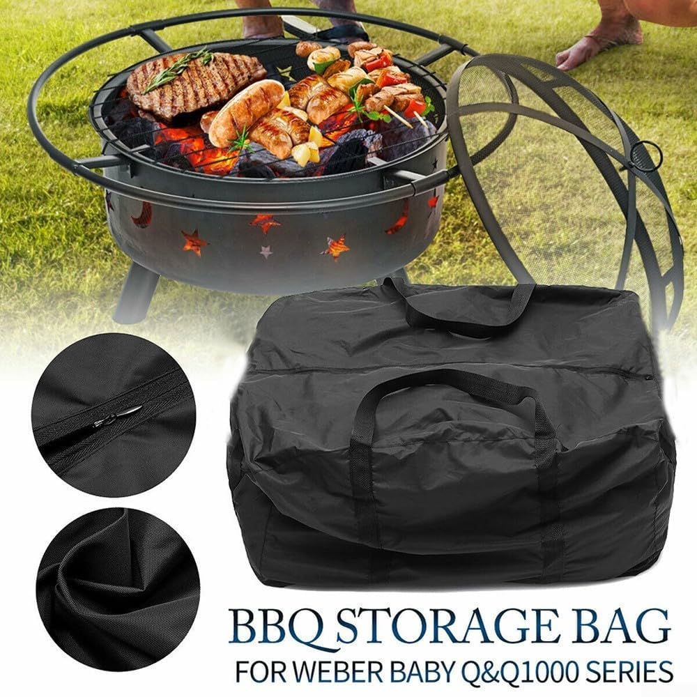 Tragbare Grillabdeckung, Grill-Aufbewahrung, wasserdichte Tasche, kompatibel mit Q&Q1000-Serie, Outdoor-Grillabdeckung für Strand, Picknick, Camping, tragbarer Holzkohlegrill, 74 x 57 x 43 cm