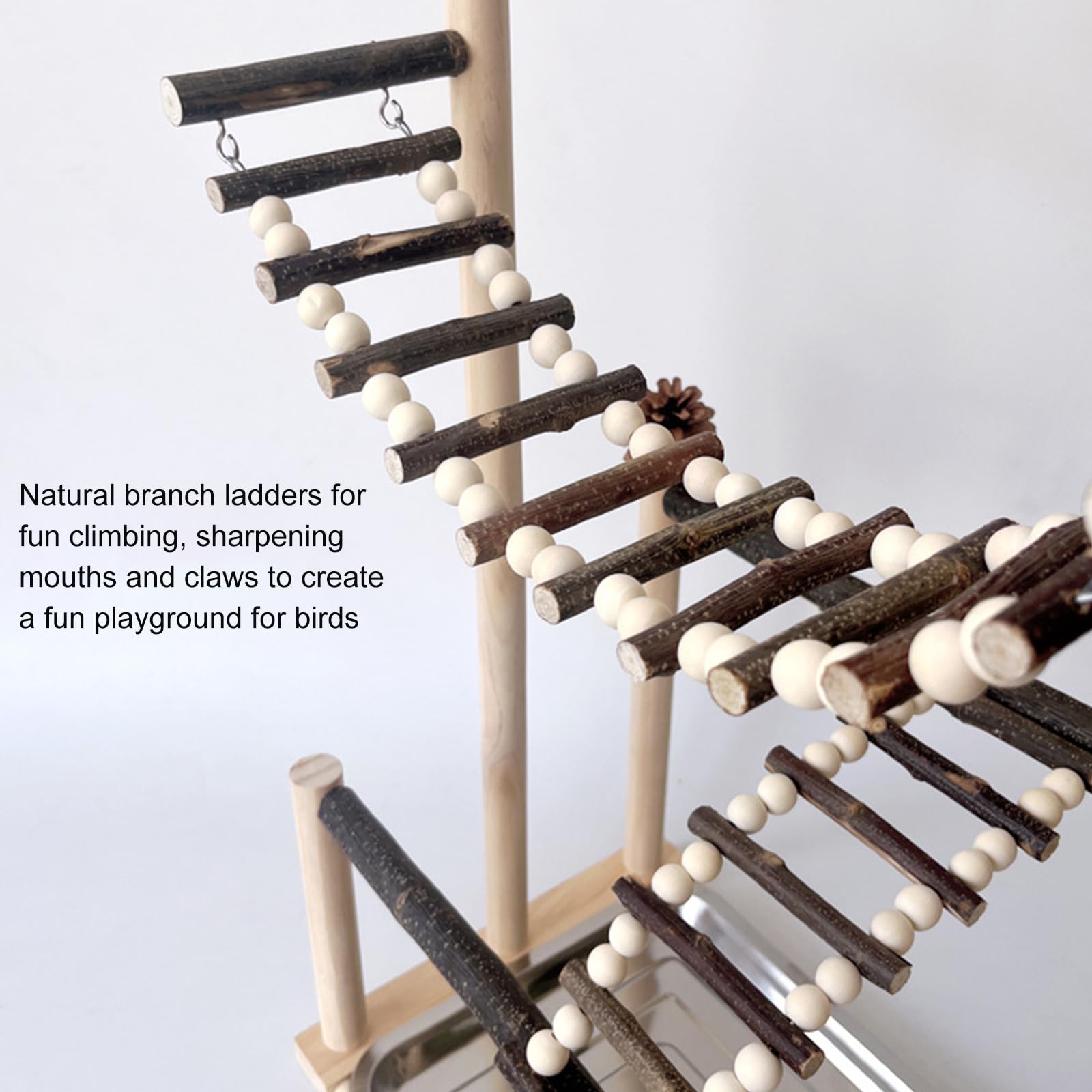 Percha giratoria, escalera de escalada, centro de juego para loros, bandeja extraíble, comedero, columpio de madera para ejercicios de aves, bandeja extraíble, percha para pájaros