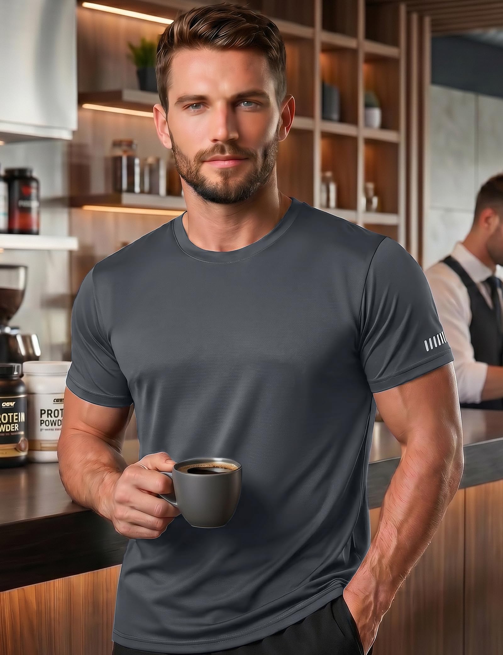 Paquete de 1/5 camisetas deportivas para hombre, ropa de gimnasio, camisetas para correr, de secado rápido, absorben la humedad, transpirables, para entrenamiento