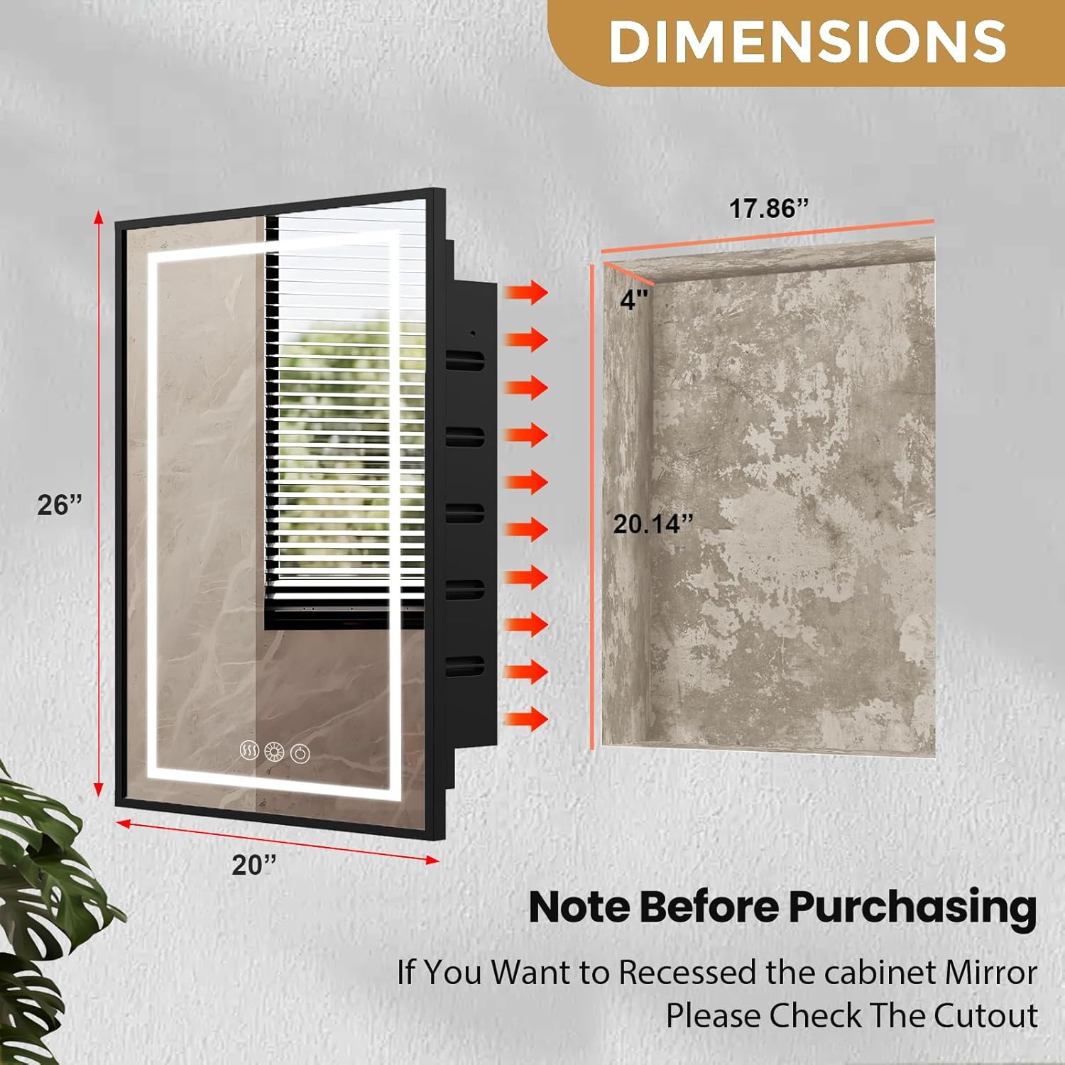 LED Medicine Cabinet Mirror for Bathroom 20x26 Inch, Recessed Medicine Cabinets with Lights, Black Anti-Fog Bathroom Mirror with Storage, Full Metal, Adjustable Shelves, 3 Colors