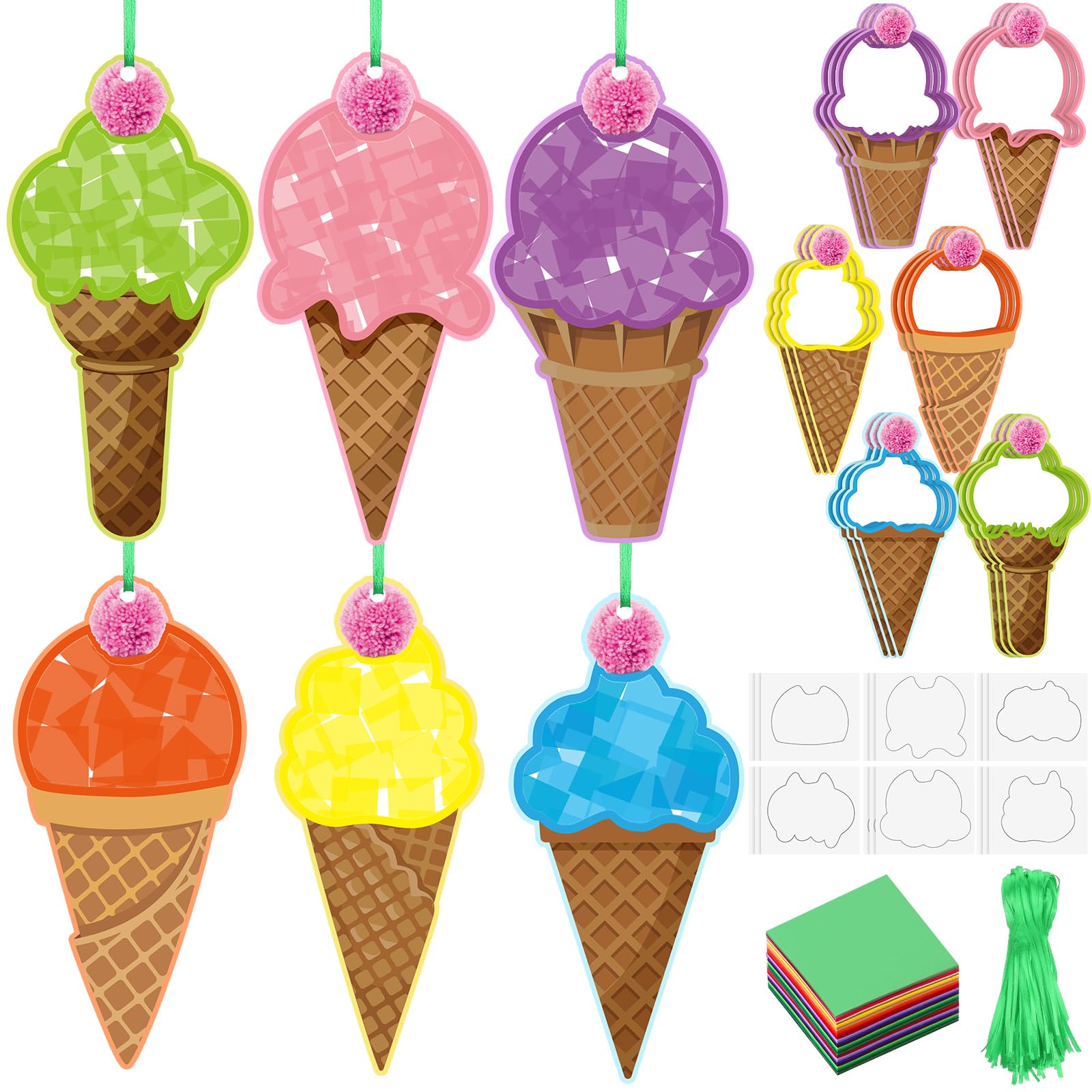 Motipuns 24 Sets Summer Craft Kits Ice Cream Tissue Paper Craft DIY Make Your Own Ice Cream Hanging Ornaments for Summer Home Party Favor Supplies