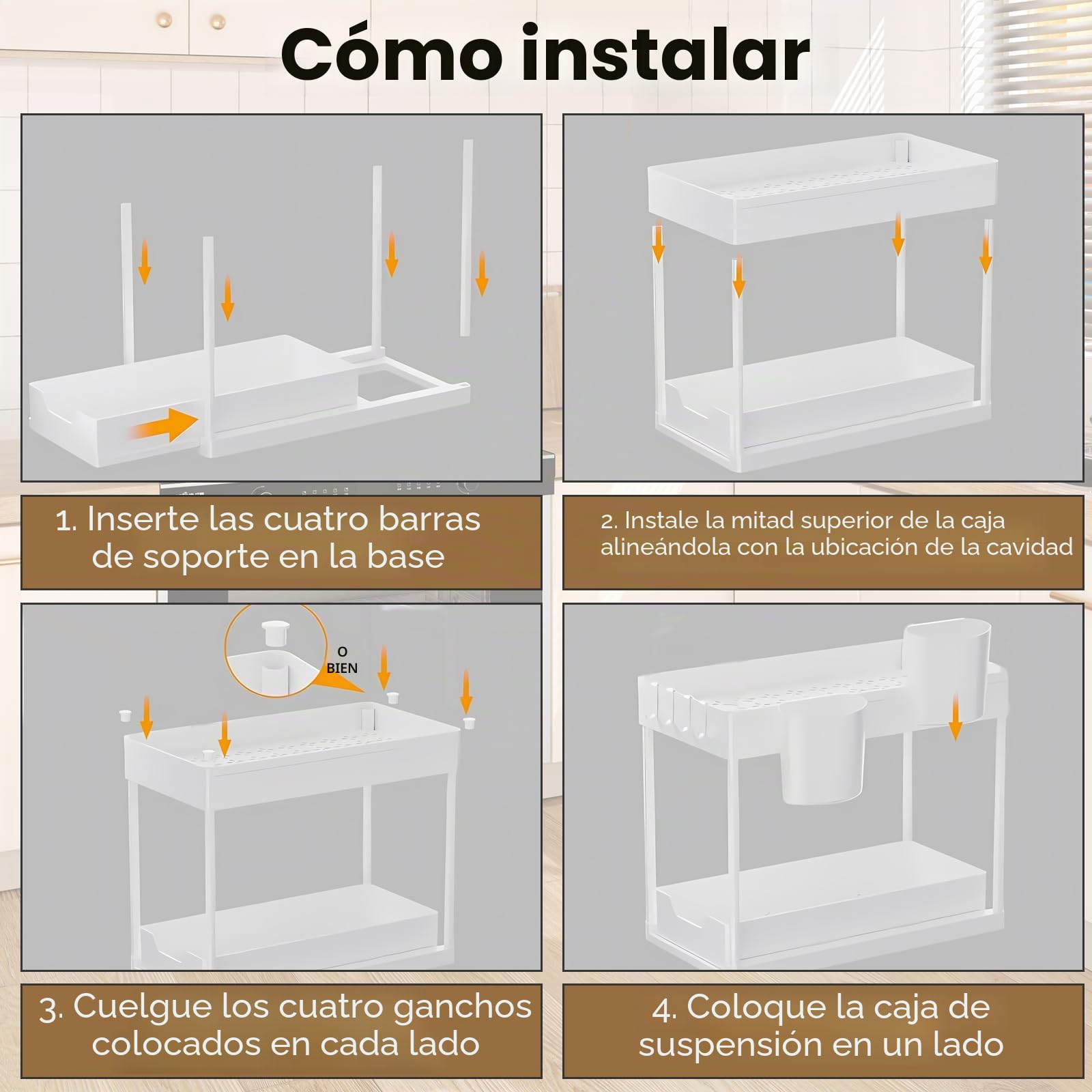 KOOSREEL - Organizador bajo fregadero de 2 plantas, organizador bajo fregadero cajón deslizante de extracción, estante de cocina, estante de especias, cesta de almacenamiento multifunción para cuarto