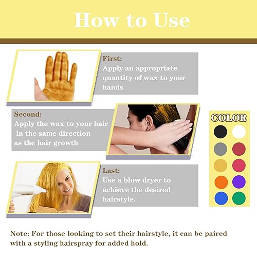 Miniatura 6 de Cera de color rubio para el cabello, lavable temporalmente, tinte temporal de color para el cabello para niños, cera de pintura de maquillaje para