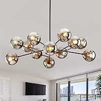Vista 12 de Candelabro Sputnik de 6 Luces con Globo de Vidrio, Lámpara de Techo Moderna en Negro Mate y Oro, Lámpara Colgante Vintage para Sala de Estar