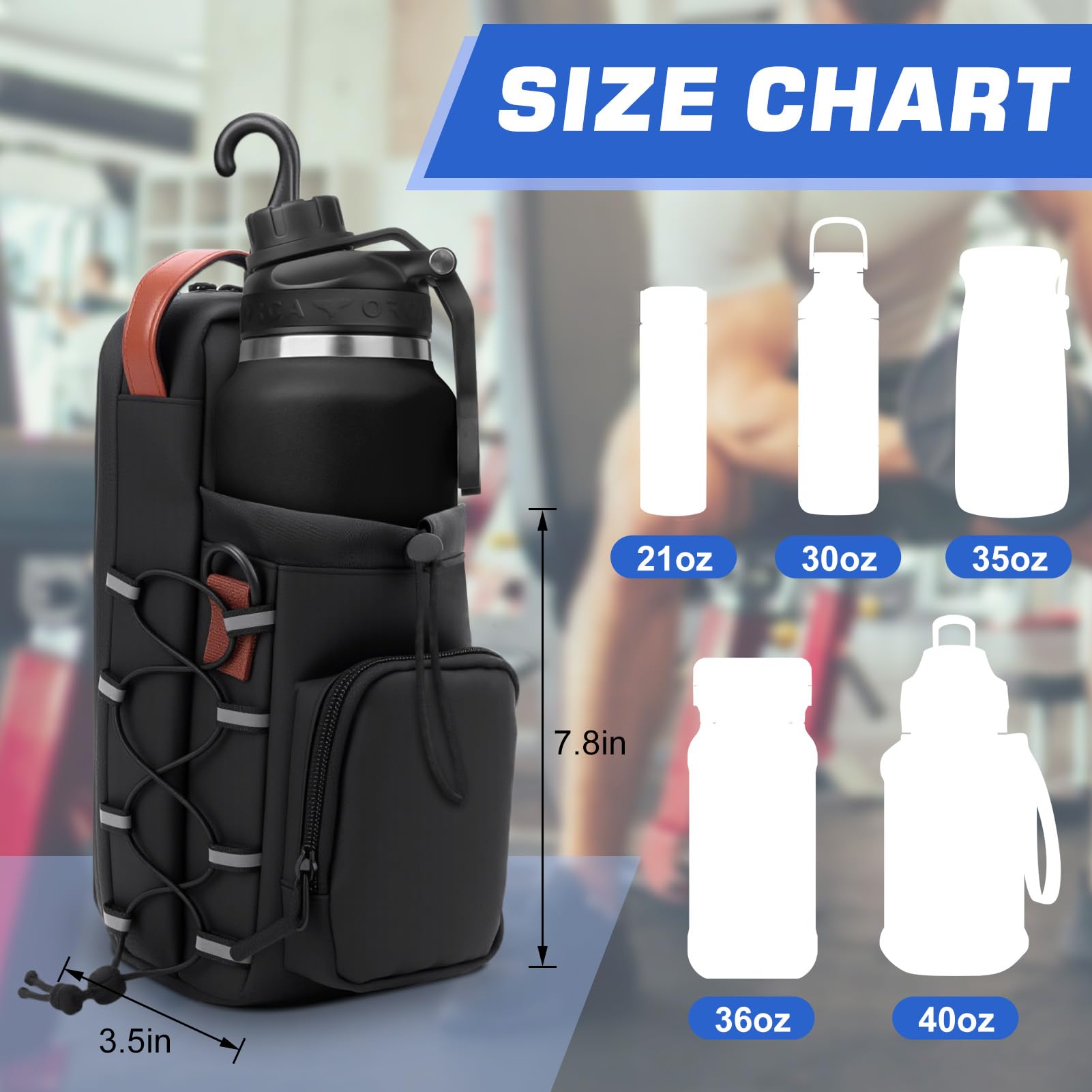 Sac de gym magnétique ZEMBSOYA étanche noir 1,2 litres 15 livres