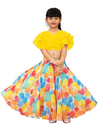 Girls New Traditional Floral Printed Readymade Lehenga Choli - Indian Ethnic Wear for Festivals and Special Occasions - Kids Party Dress 3-8 Years
