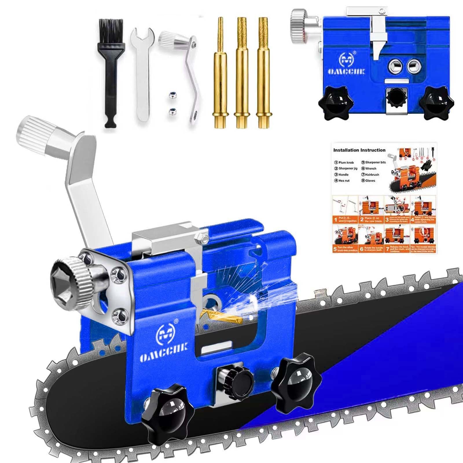 Chainsaw Sharpener with 3 High Hardness Titanium Plated Diamond Bits, Universal Manual Portable Chainsaws Chain Sharpening Jig Kit Sharpener Tool for 4-22 Inch Chain Saws