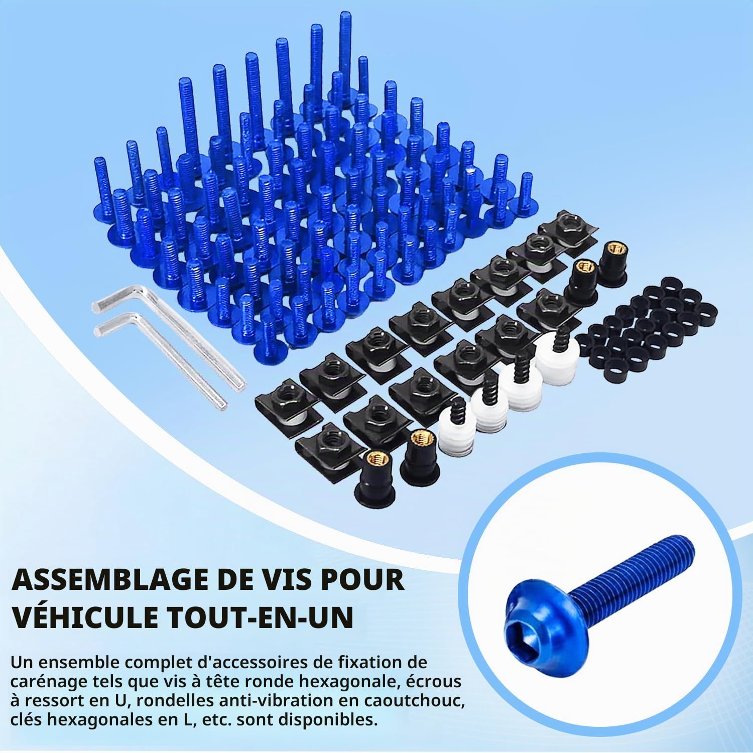JFG RACING Vis Carenage Moto,Vis Fixation Carenage Universels-Bleu | Visserie Carrosserie Moto Boulons Kits CaréNages Alliage Aluminium pour la Plupart des Motos de Sport Motos de Rue Scooters