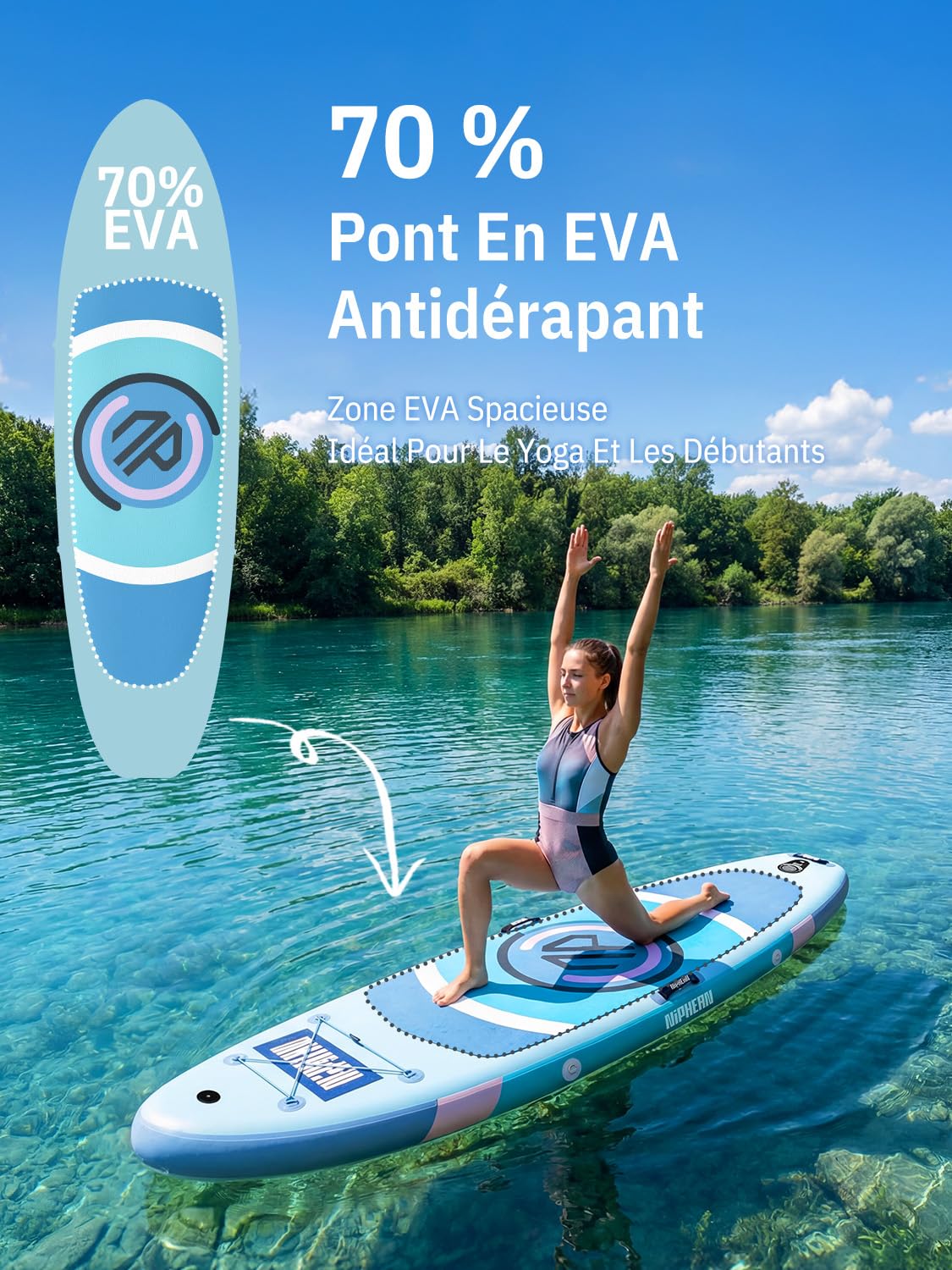 Niphean Paddle Gonflable Adulte avec Siège, (Ultraléger) Stand Up Paddle pour Femmes, Paddle Gonflable avec Aileron StabilTrac pour +30% Stabilité, Paddle Antidérapante pour Le Yoga et avec Animaux