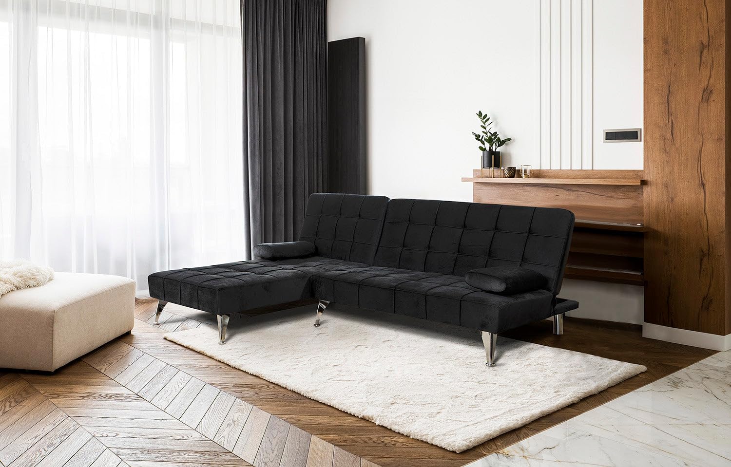 S & S Saldos y Stocks Sofa Cama Chaise Longue Keren XS 198cm Negro