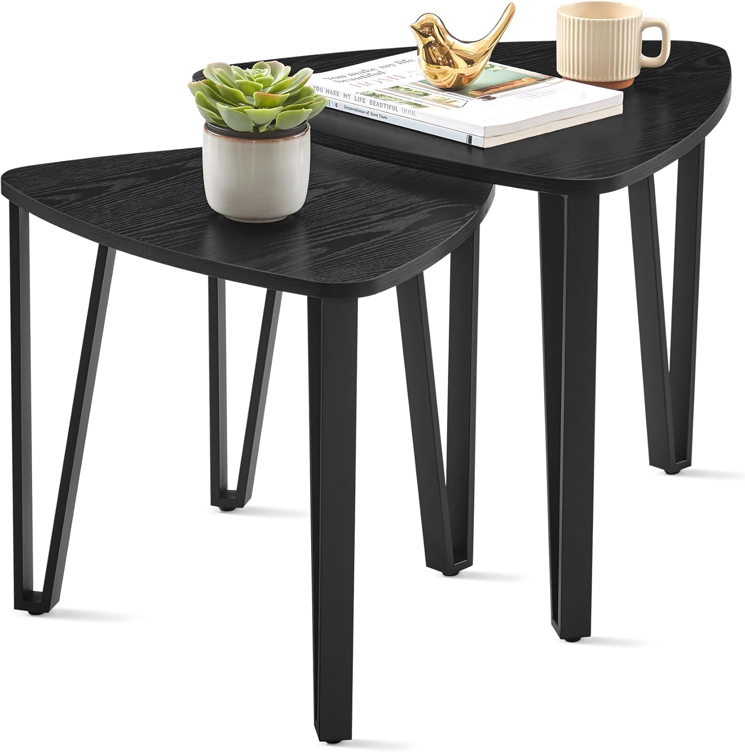 VASAGLE Nesting Triangle End Tables, Coffee Tables for Living Room