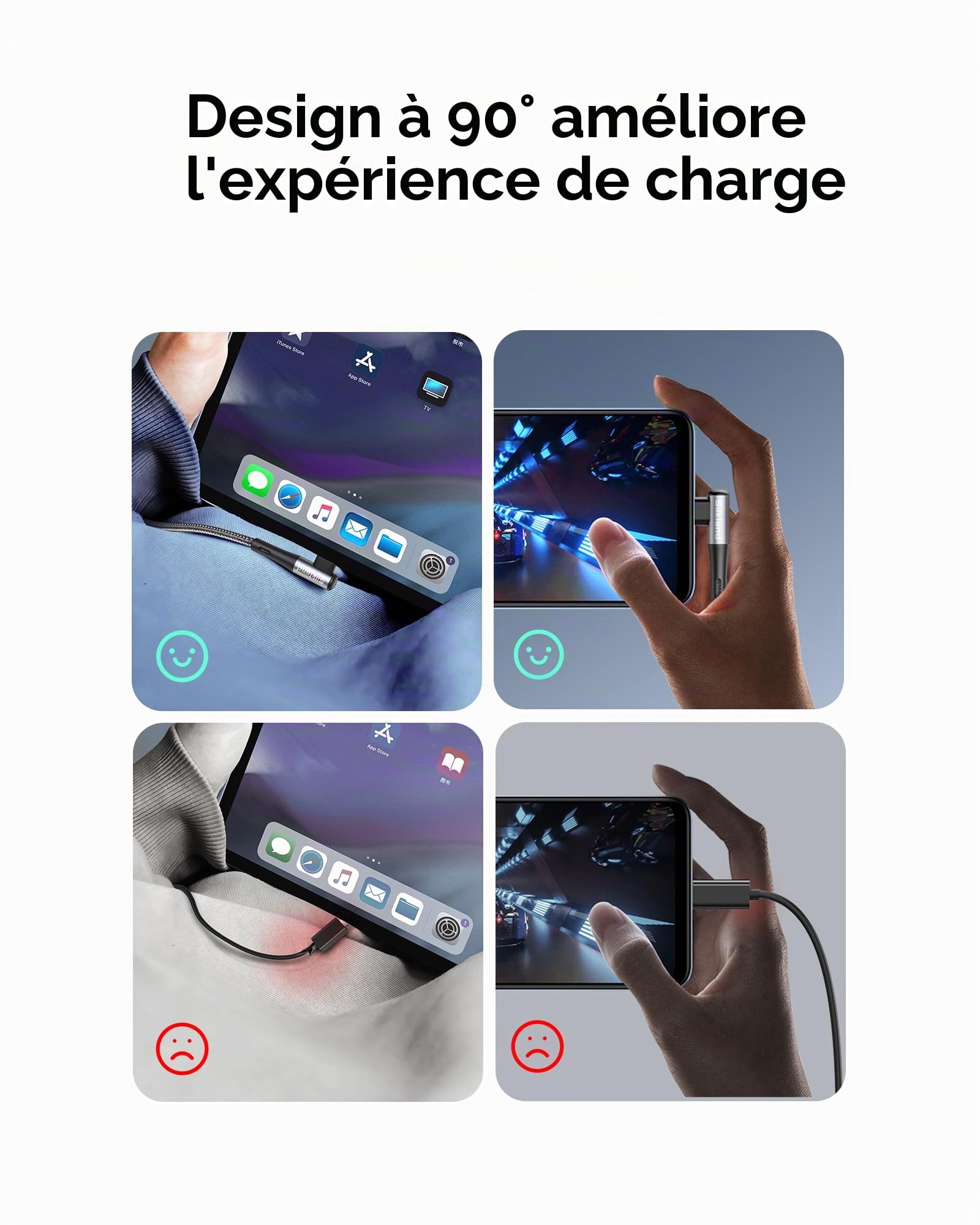 Silkland Câble USB C vers USB C Court 30CM Coudé [240W 48V/5A], PD3.1&QC4.0+ Câble USBC Charge Rapide 90 Degrés pour Android Auto, iPhone 17/16/15, Samsung S25, MacBook Pro/Air, iPad Pro/Mini, Pixel