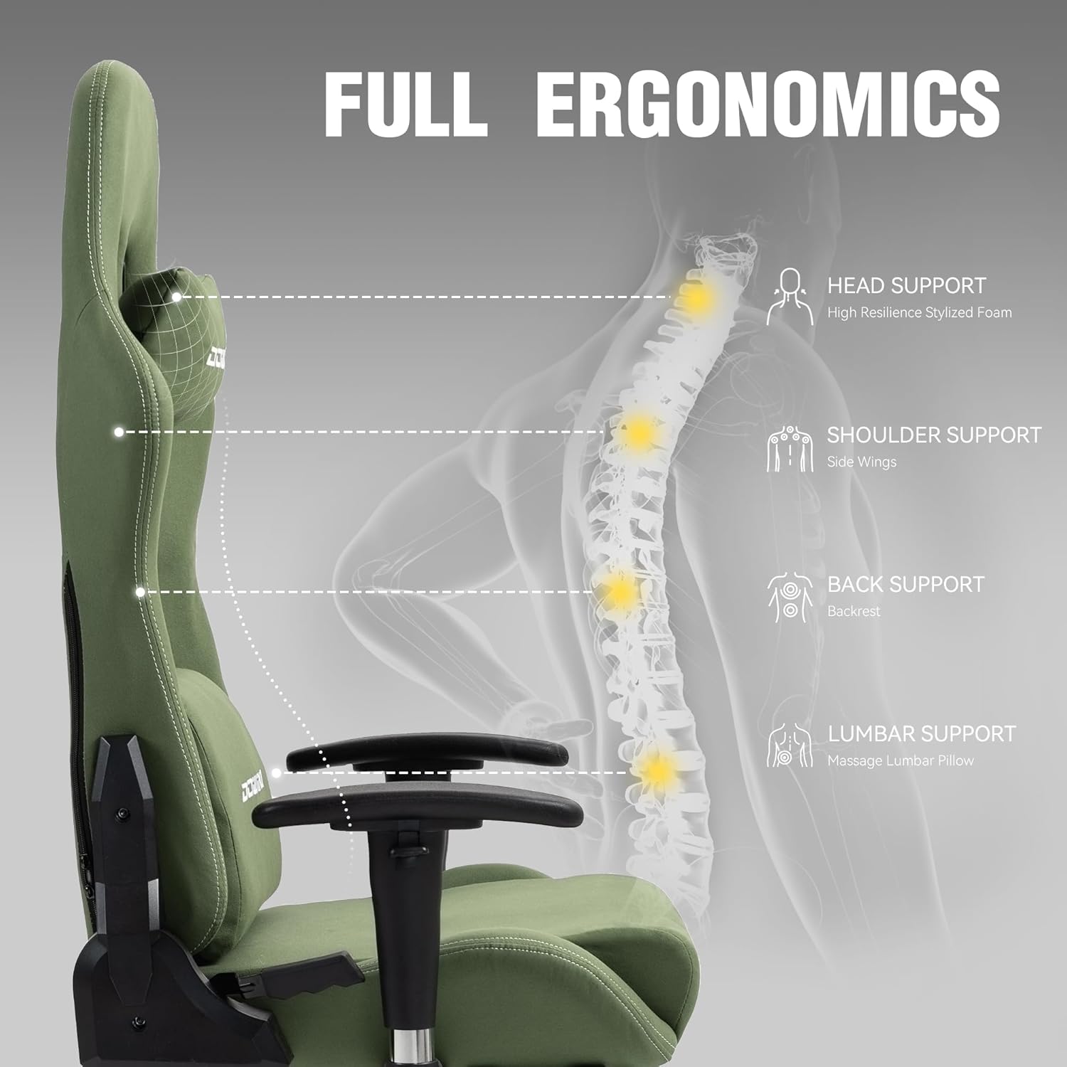Image highlighting the massage function within the lumbar pillow.