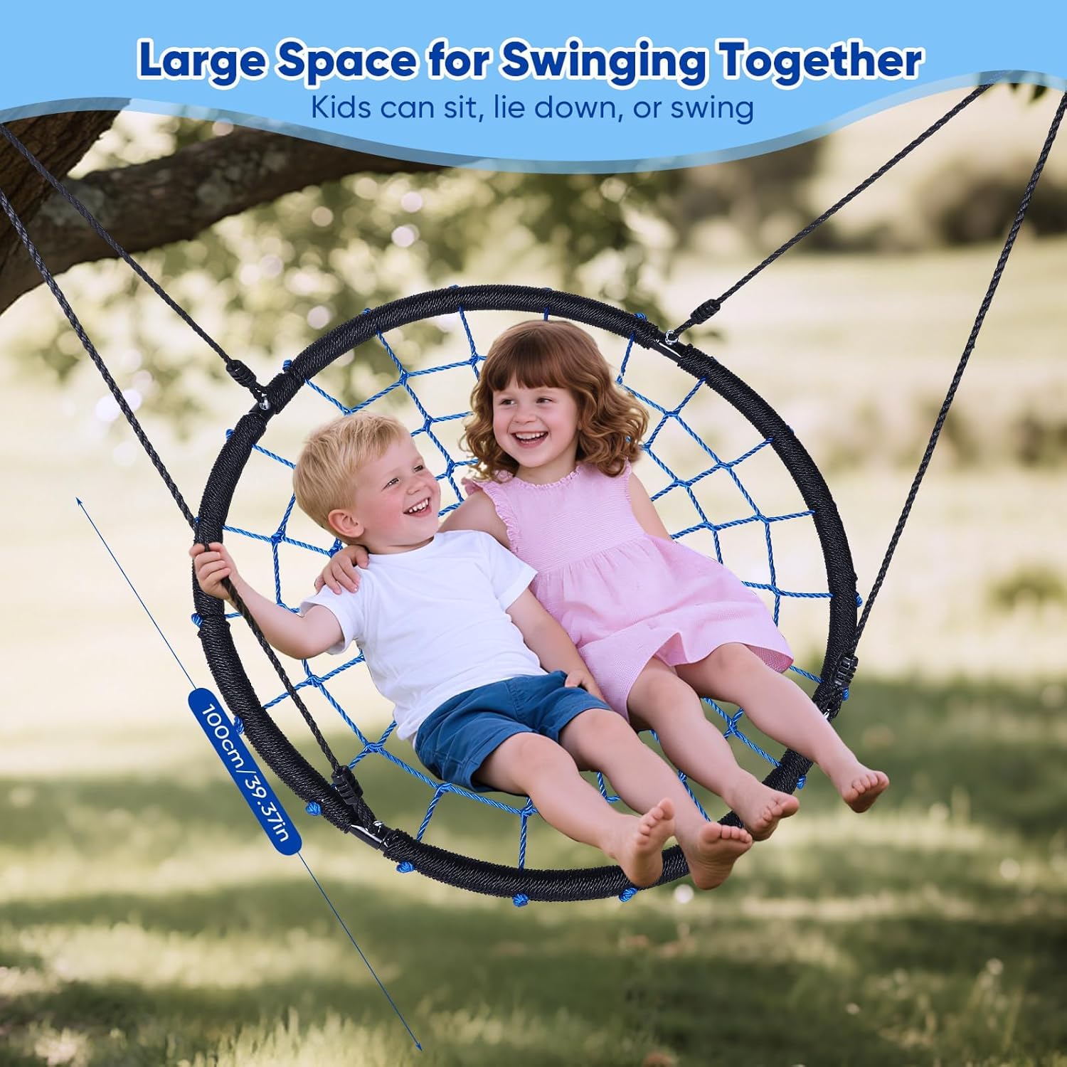 Balançoire nid d'extérieur, cordes réglables en hauteur, diamètre : 100 cm, pour jusqu'à 300 kg, balançoire pour enfants et adultes, balançoire nid d'oiseau de 100 cm - 3