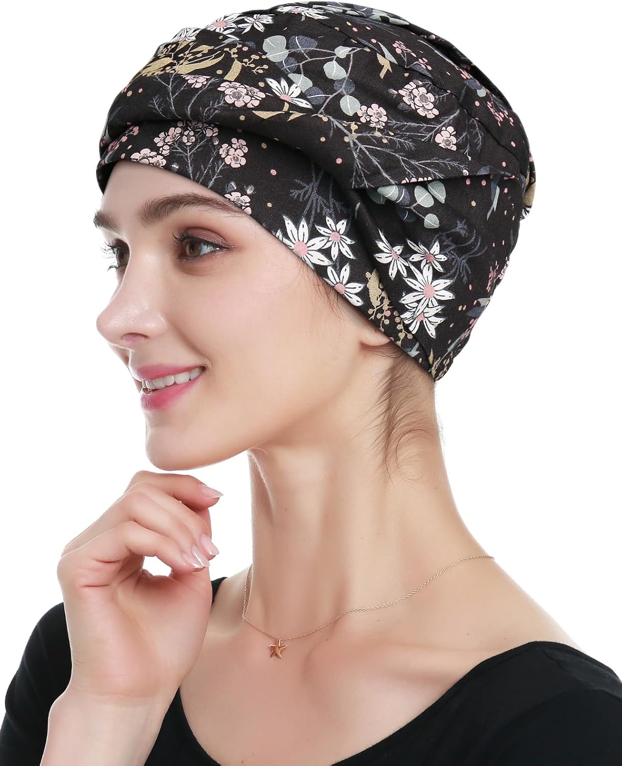 Alnorm 100% Cotton Fashion Headwear Chemo Caps with Stretchy Band for Hair Loss Women