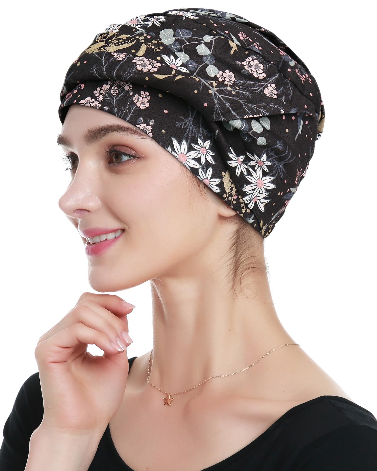 Alnorm 100% Cotton Fashion Headwear Chemo Caps with Stretchy Band for Hair Loss Women