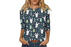 Three Quarter Sleeve Crewneck Easter Ladies Tops