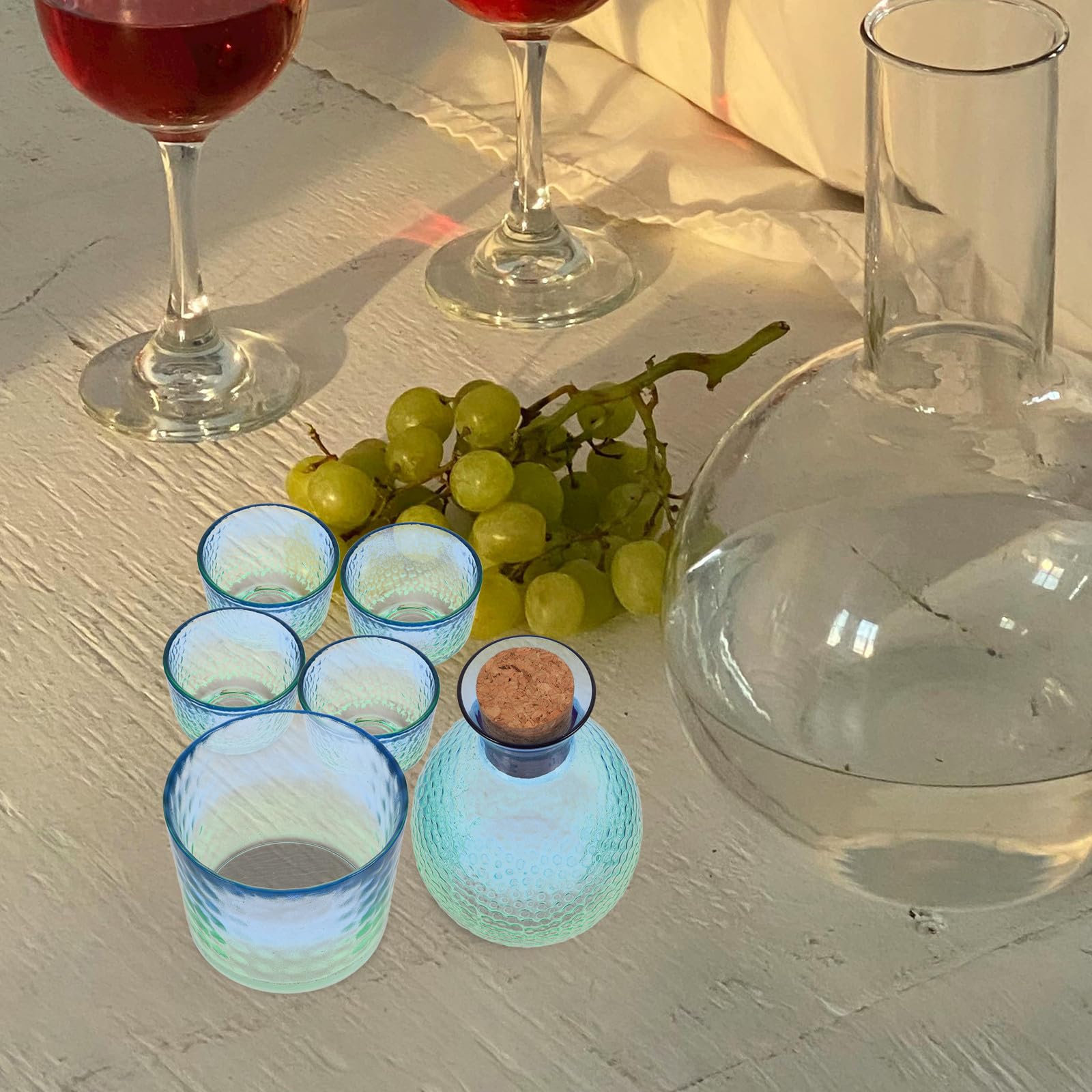 Japanisches Sake Set Glasflasche und Sakebecher in Pfauenblau Leichtes Langlebiges Trinkgeschirr für Tee Feierlichkeiten Spülmaschinenfest und Elegant für Zuhause und Gaststätten