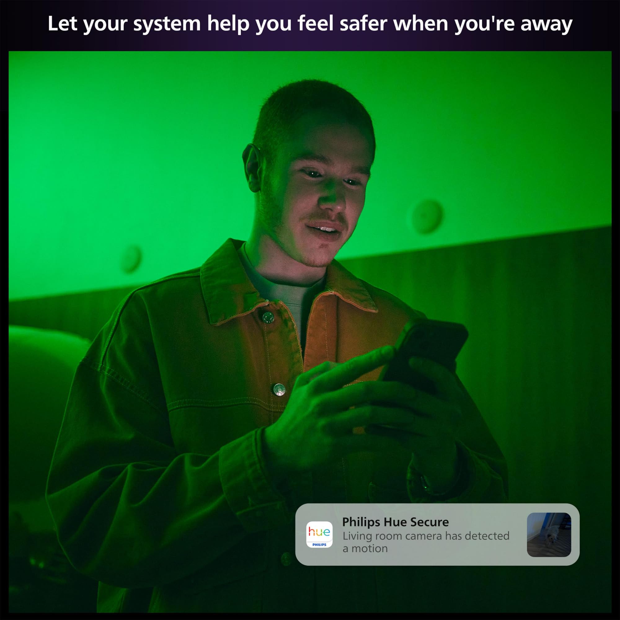 Philips Hue Caméra filaire sécurisée, résolution 1080p, notifications, intégration transparente, alimentation continue, intérieur et extérieur, blanc. Historique vidéo gratuit 24 heures