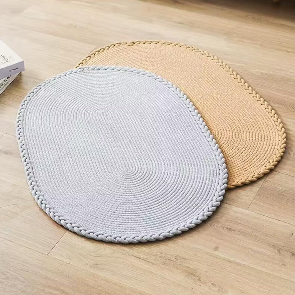 YZZY 25 * 17" Grey Oval Braided Area Rug Entryway Rugs Cotton Carpet Indoor Outdoor Utility Rug