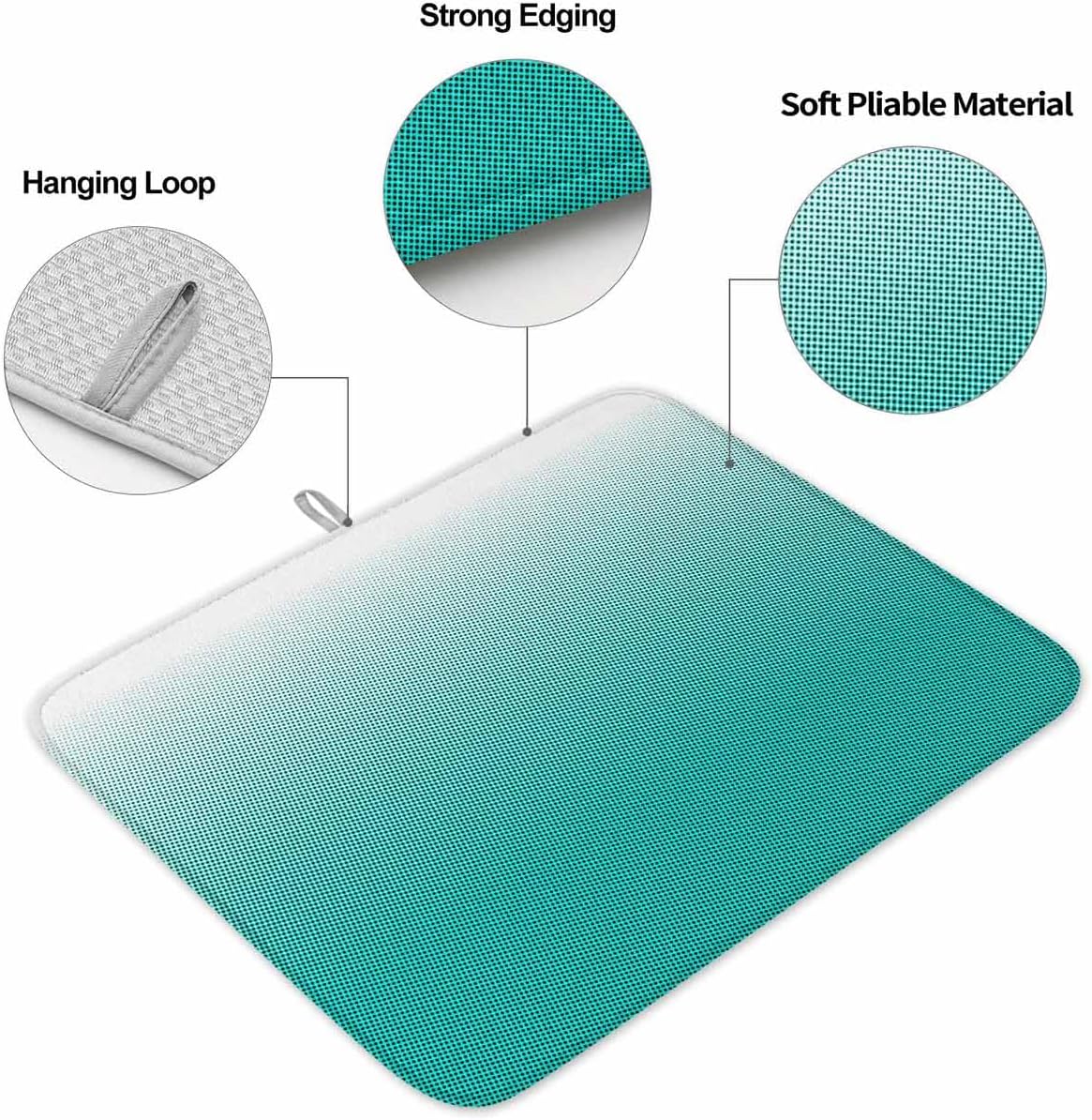 Dish Drying Mat for Kitchen Counter Solid Gradient Polka Dot Turquoise Highly Absorbent Dish Drainer 18 x 24 Inches Dish Drying Pad for Kitchen Counter, Sink, Draining Racks 2PCS