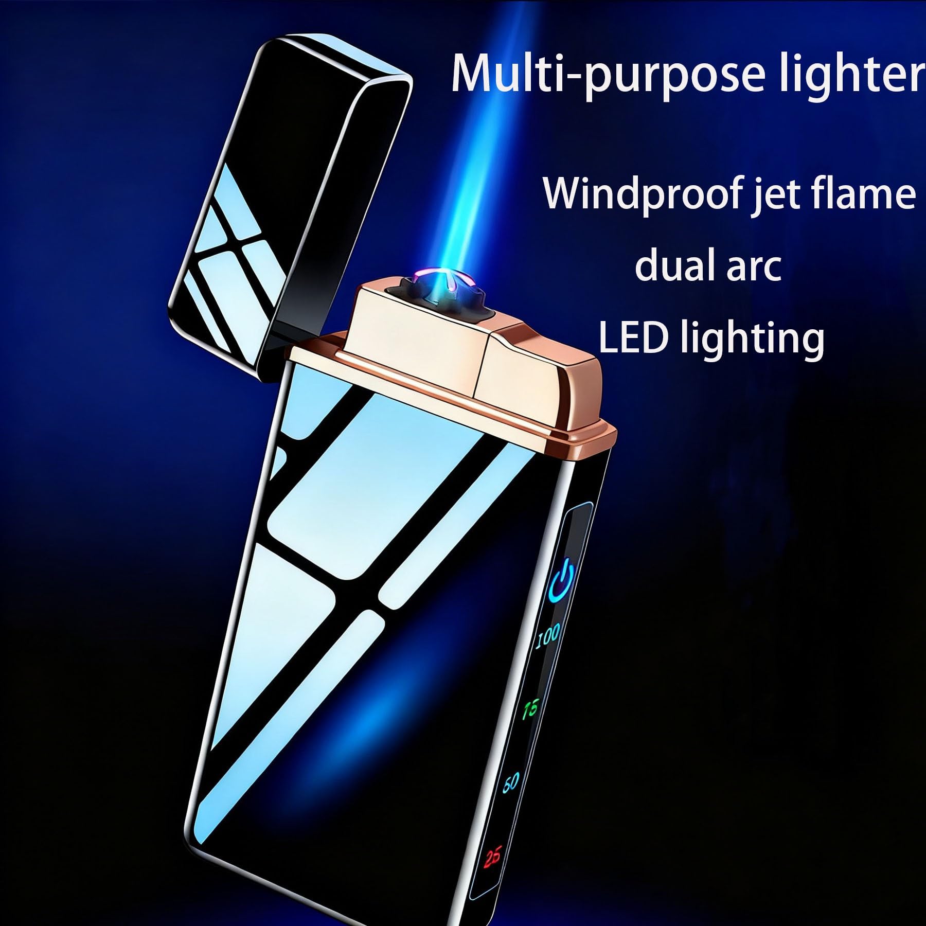 Briquet torche au butane résistant au vent et rechargeable, avec lumière LED, idéal pour l'extérieur, les bougies, le camping, la randonnée, design durable et portable