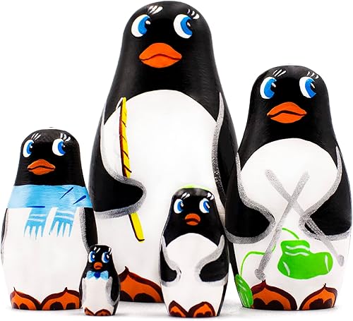 Miniatura 2 de AEVVV Juego de 5 muñecas anidables de pingüinos – Matryoshka con figuras de pingüinos – Muñecas rusas de pingüinos – Regalos de pingüinos