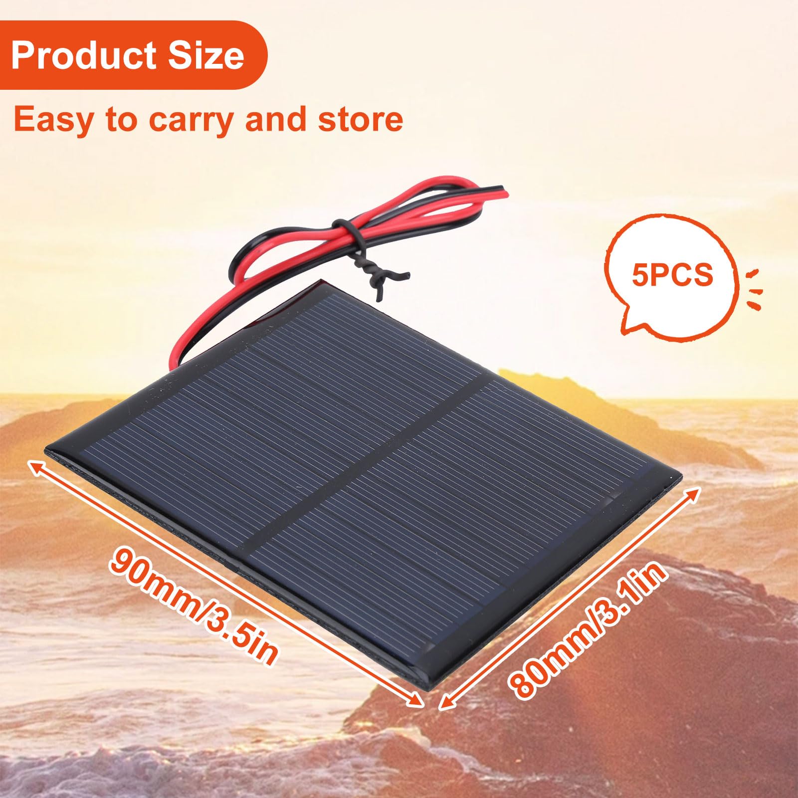 5Pcs Panel Solar Portátil, mini panel solar con Cable rojo y negro de 30 CM, 6V 2W pequeño panel solar portátil para Energía de Energía Solar, Hogar DIY, Proyectos Científicos