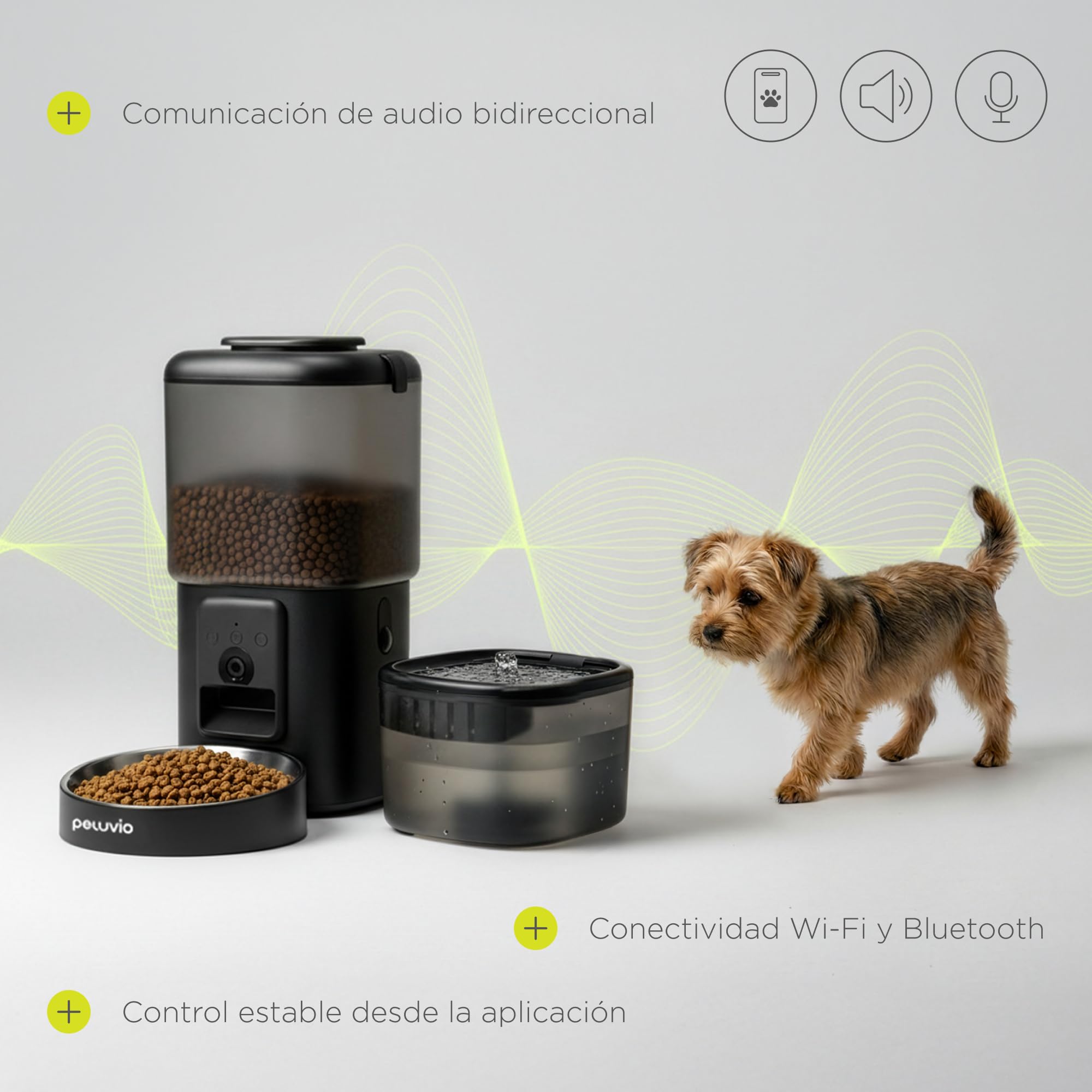 Feast Comedero Automático para Perros con Cámara 3MP y Visión Nocturna, Control por App Wi-Fi, Programable 5 Comidas, Depósito 4,5 l con Desecantes, Fuente de Agua con Filtro 2,5 l