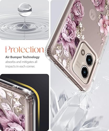 Miniatura 5 de Funda protectora delgada para Moto G Stylus-5G-2023, diseño de flores transparentes a prueba de golpes de policarbonato duro + TPU parachoques