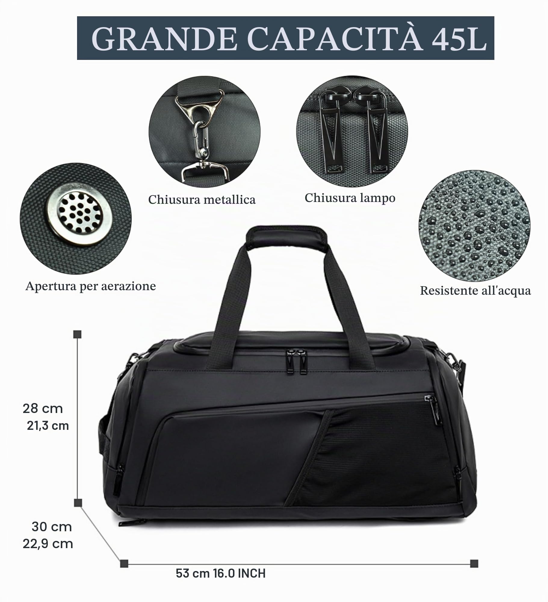 Borsa sportiva 3 in 1 per uomo con scomparto per scarpe, borsa da viaggio con tracolla, zaino da viaggio impermeabile