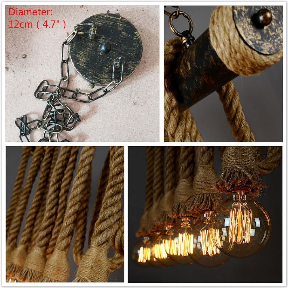 New Deal SUSUO Lighting Retro 6 Lamp Hemp Rope Chandelier Twisted Flaxen Rope Country Style Pendant Lights (#1)
