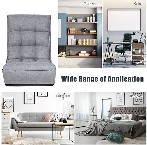 Miniatura 7 de Giantex Sillas de suelo para adultos con respaldo ajustable de 4 posiciones, reposacabezas ajustable de 6 posiciones, bolsillo lateral, no requiere