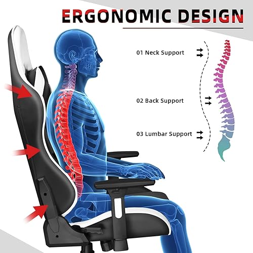 Miniatura 6 de Toszn Sillas de videojuegos para adultos silla reclinable para juegos con soporte lumbar y reposacabezas de piel sintética para adolescentes silla