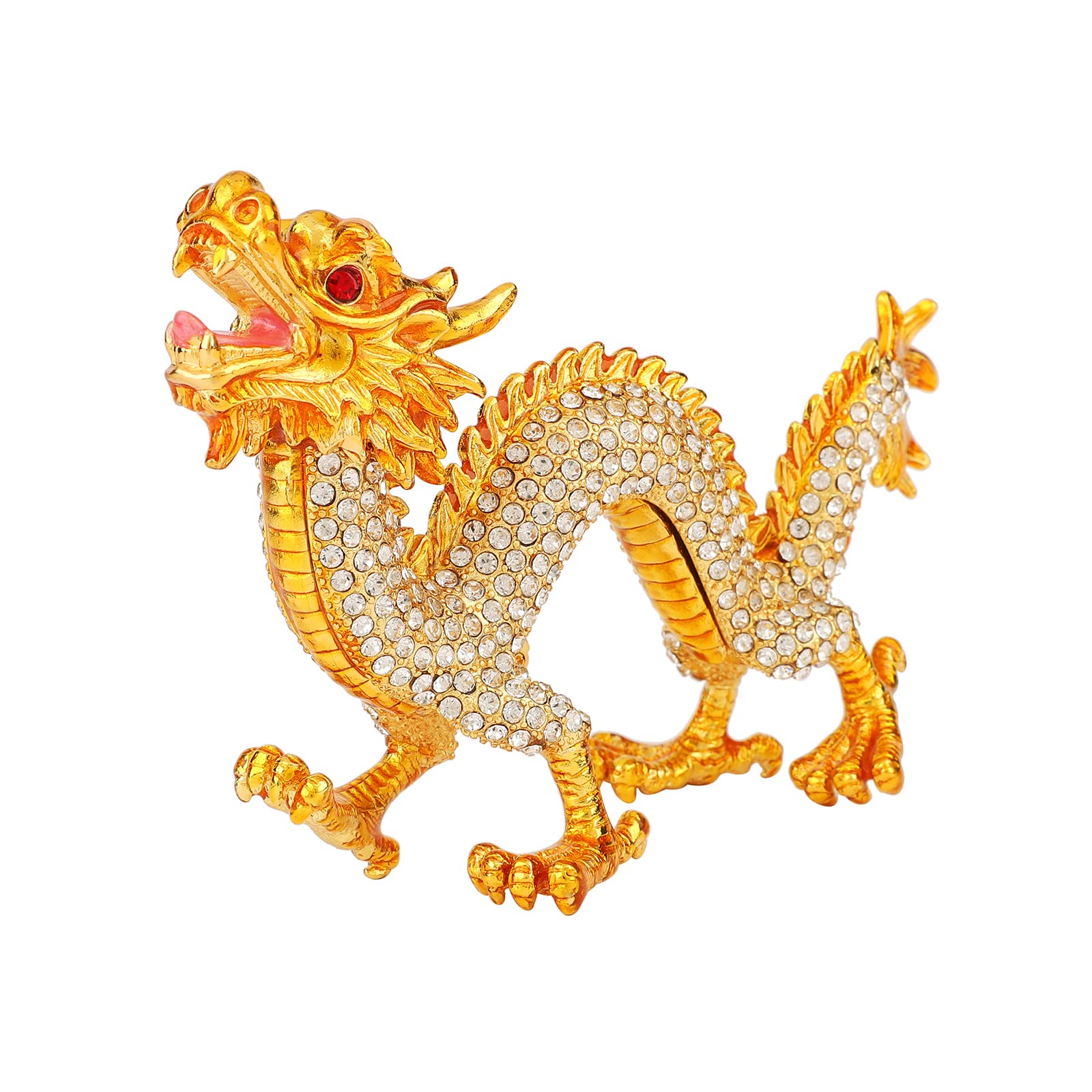 Boîte à bijoux dragon doré déco maison : rangement en strass et peint main