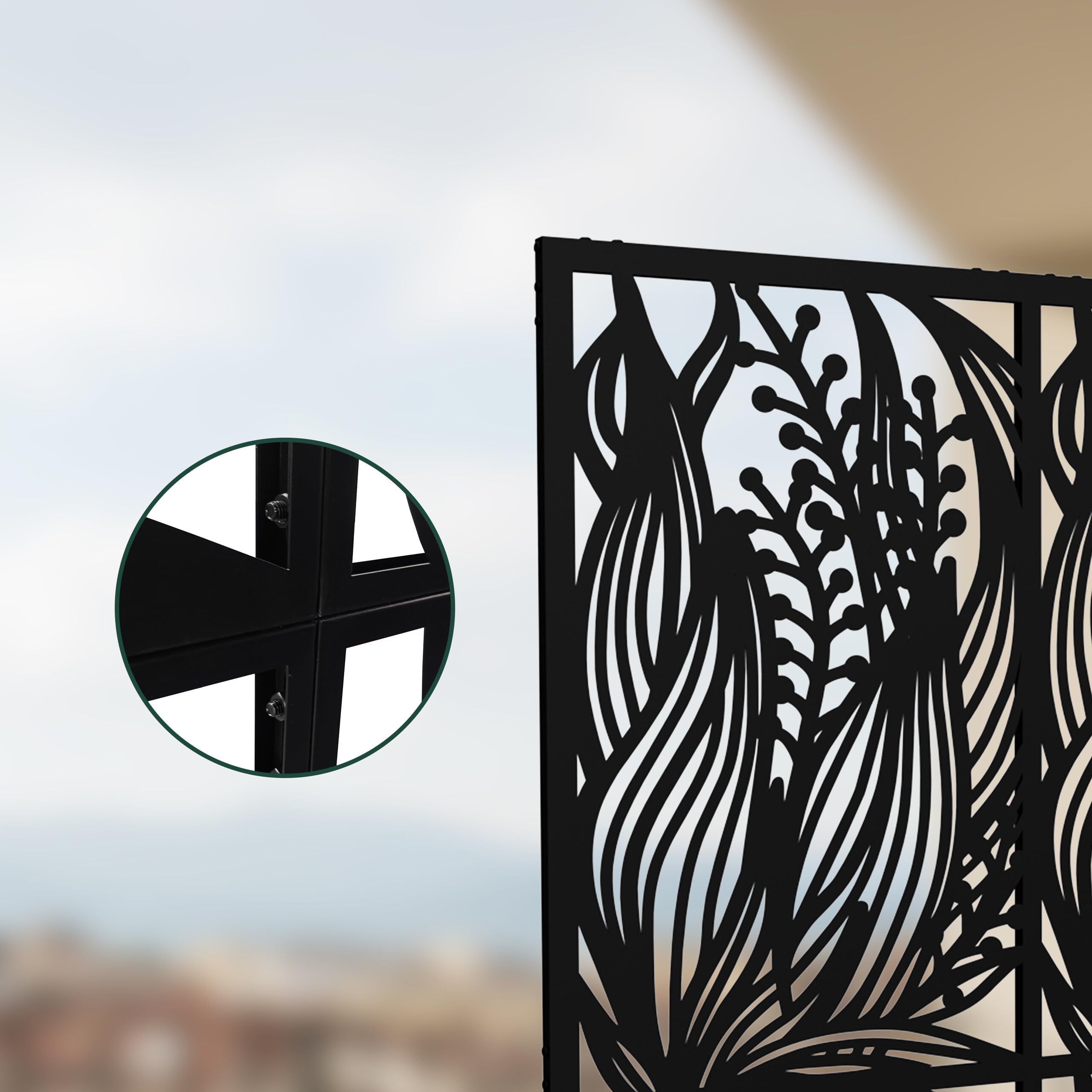 Relaxdays Ochrona prywatności, liście i trawy, ogród, balkon i taras, parawan, wys. x szer.: 183 x 115 cm, metal, czarny