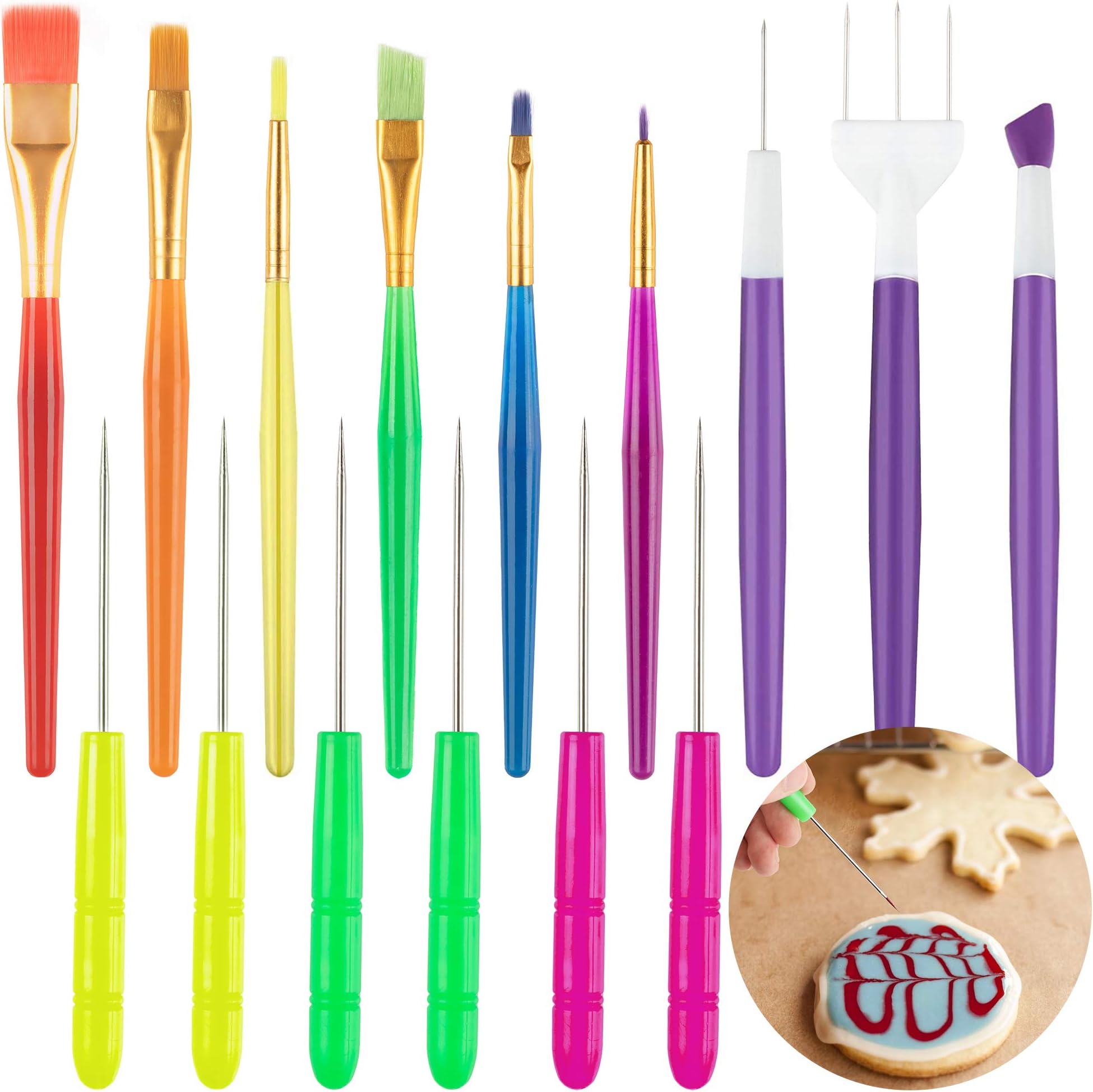 15 Pcs Cake Decorating Tool, OSGP Chocolate Cookie Decoration Brushes Cookie Scriber Needles Sugar Stir Needle for Cookie Cake Fondant Decoration
