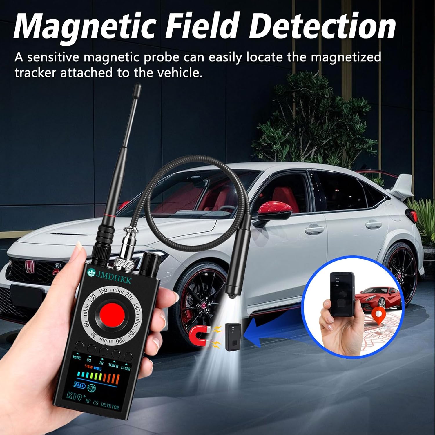 JMDHKK K19 Hidden Camera Detector, Bug Detector, Signal Detector, Spy Camera Finder for Travel, Hotel, Office, and Personal Privacy Protection(Black) - Image 3