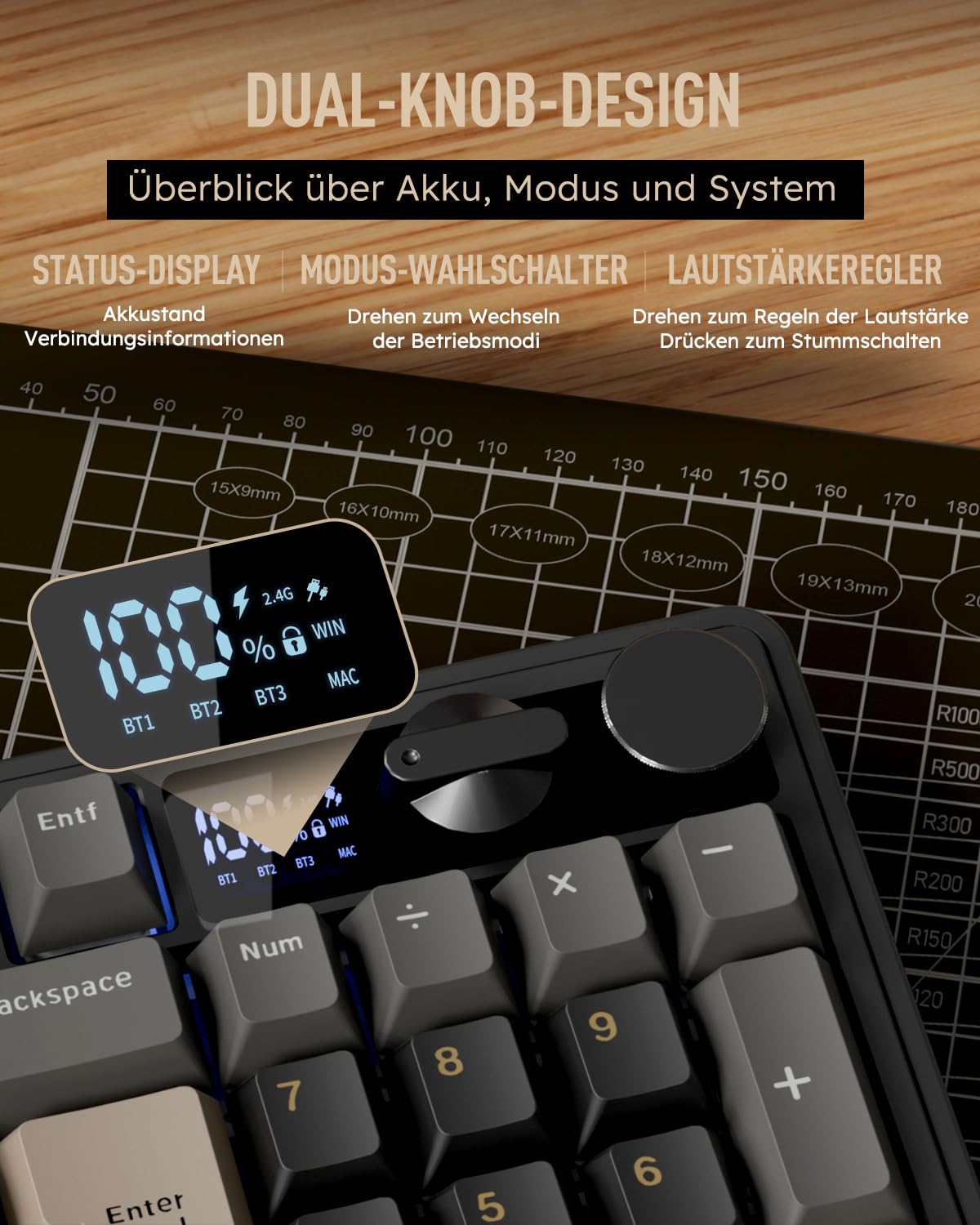 RK ROYAL KLUDGE M100 Mechanische Tastatur Kabellos 96% Gasket Gaming Tastatur QWERTZ mit Nummernblock BT/2.4Ghz/USB-C RGB 8000mAh Hot Swap Creamy Switches Schwarz