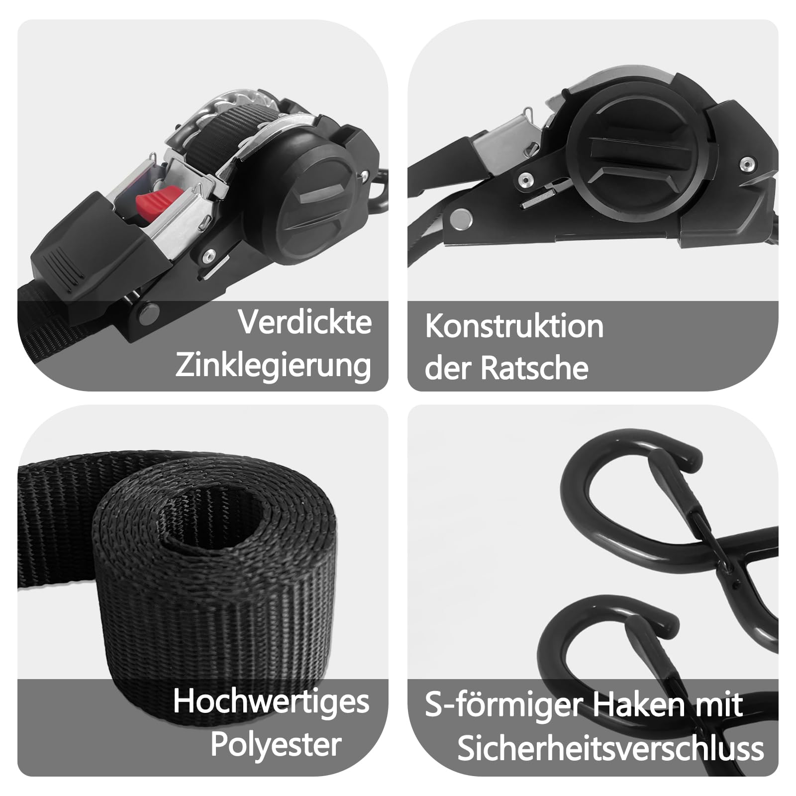 2 Stück Automatik Spanngurte, Selbstaufrollende Ratschengurte 3m x 25mm mit S-Haken, Automatik Spanngurte, Spanngurt Automatik für LKW, Anhänger, Motorrad, Kajak und Camping