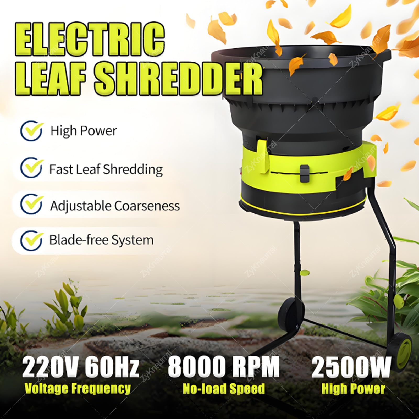 Trituradora eléctrica de hojas y trituradora de jardín, tamaño de partícula ajustable con protección contra sobrecalentamiento, ideal para limpieza de patio y compostaje