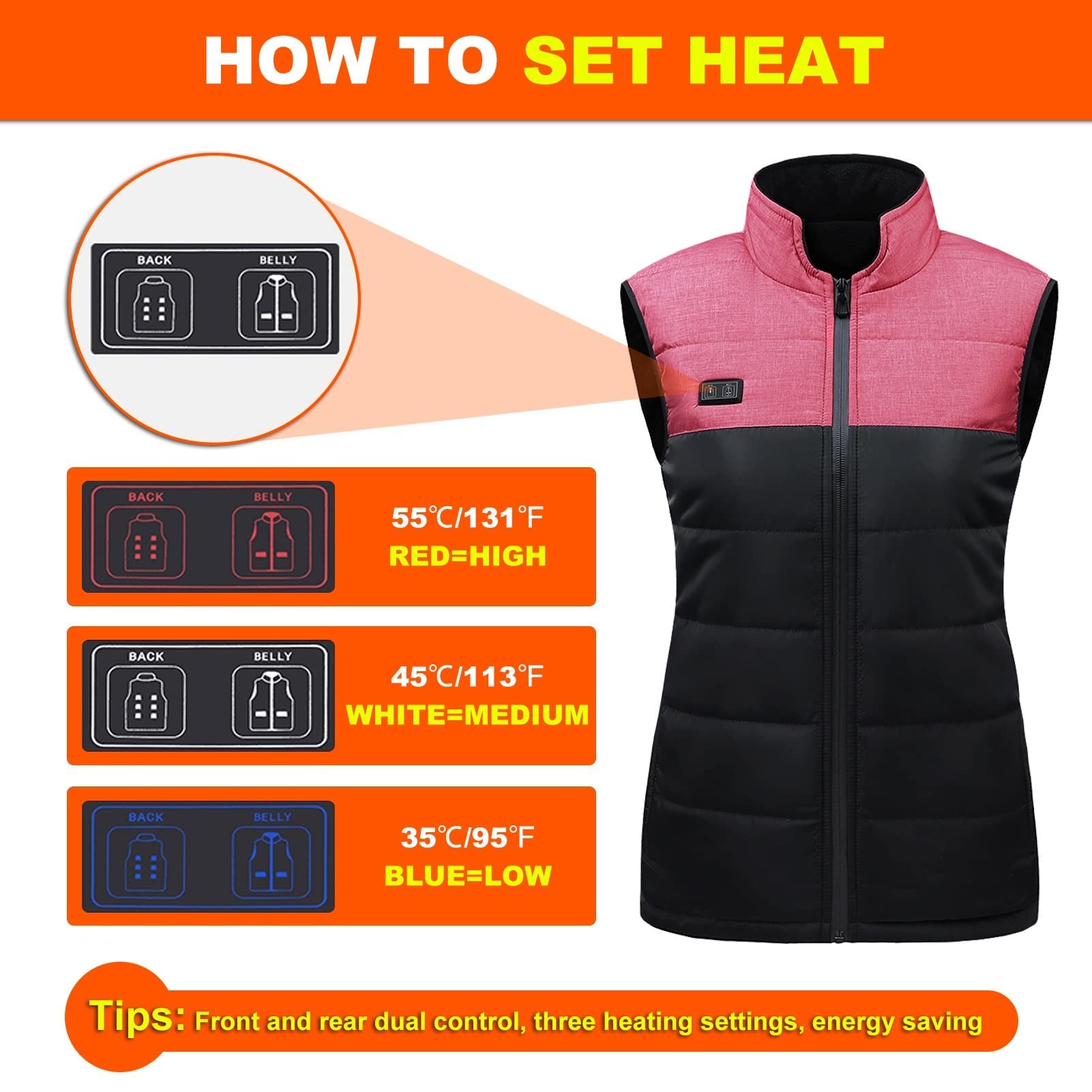 Gilet riscaldato in Pile Polare da Uomo, Giacca elettrica con Carica di Riscaldamento USB, Gilet Scaldamuscoli Leggero, per Caccia/Escursionismo (Color : Pink, Size : M)