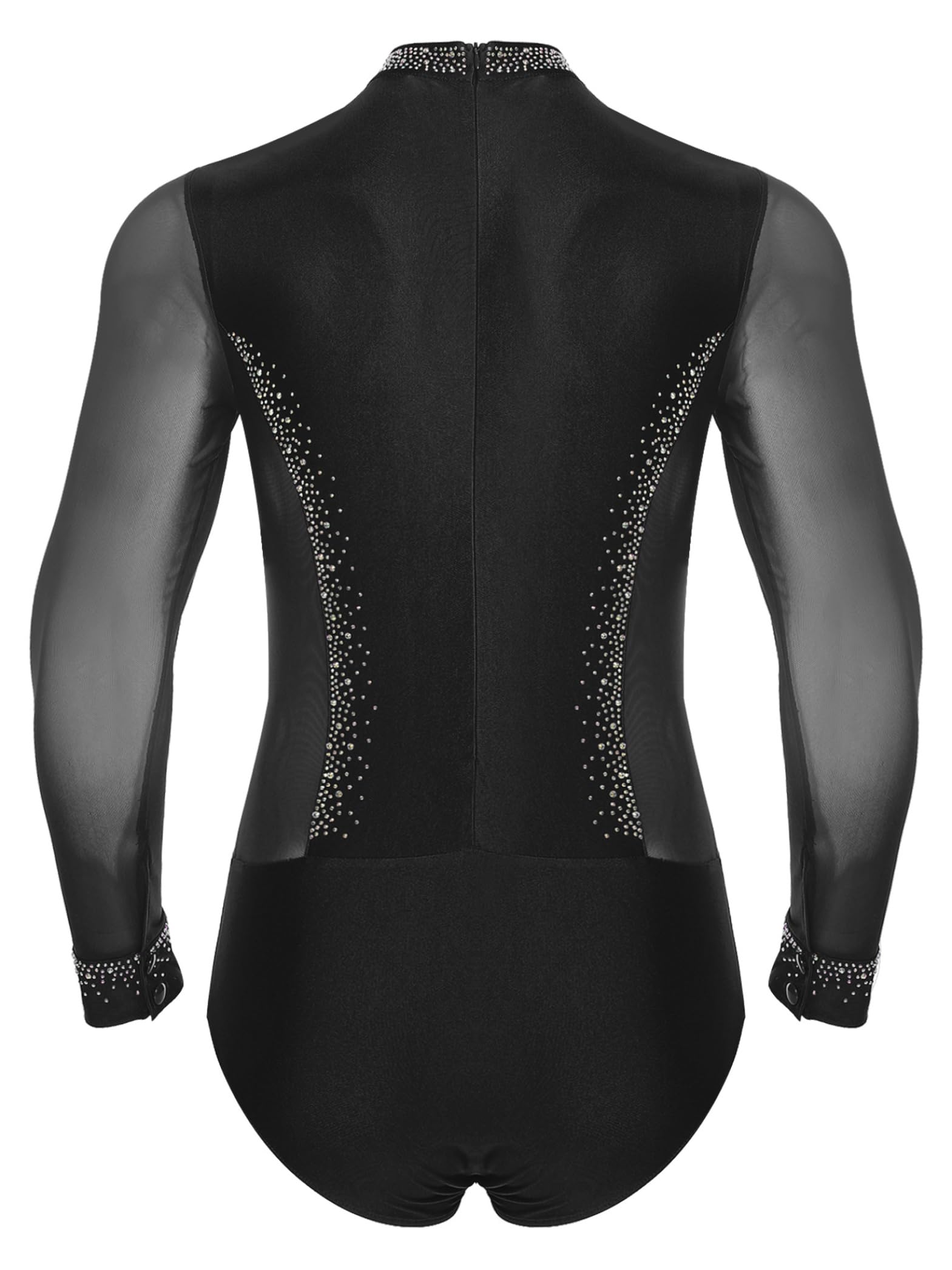 Costume de Gymnastique Hommes Manches Longues Pailleté Strass Body Patinage Artistique Combinaison Danse