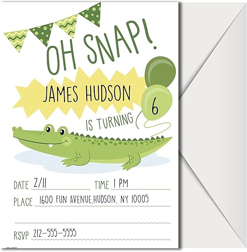 Miniatura 2 de Invitaciones de cumpleaños de cocodrilo con sobres (paquete de 20) - Invitaciones de fiesta de cocodrilo para niños, niñas, niños pequeños, niños y