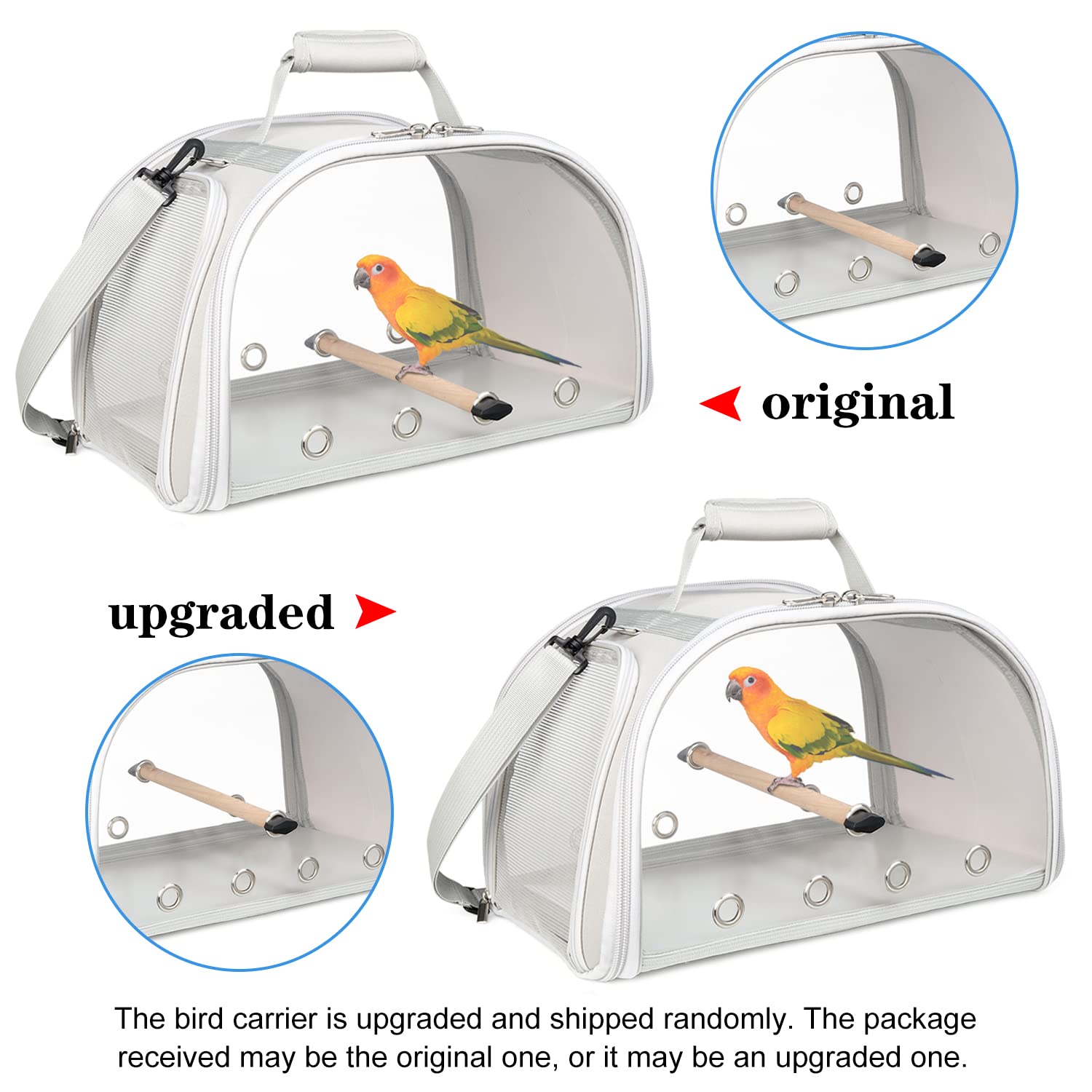 YUDODO Bird Carrier Portable Pet Bird Travel Cage Small Medium Bird Carrier Travel Cage Breathable Bird Bag Sturdy Parrot Cockatiel Parakeet Budgie Carrying Case with Perch Tray Bottom Shoulder Strap