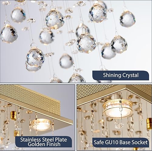 Vista 16 de Bestier Lámpara de araña cuadrada de cristal cromado con forma de gota de lluvia, lámpara colgante para comedor, baño, dormitorio, sala de estar, 4