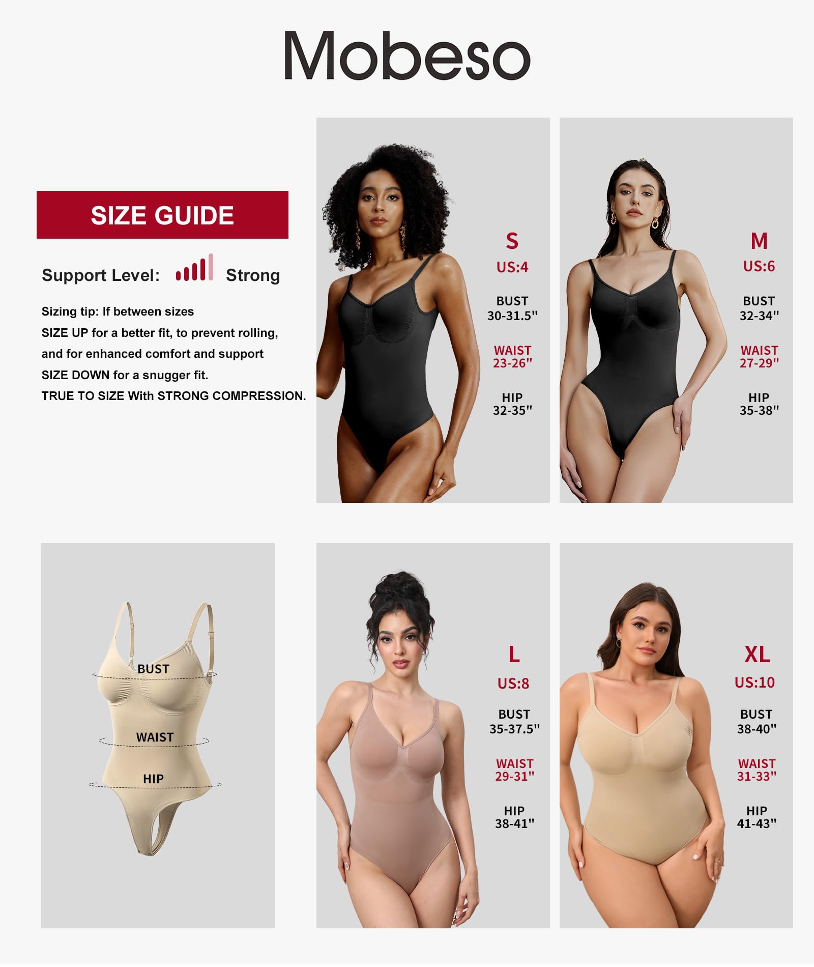 Mosebo - Faja moldeadora sin costuras con control de abdomen para mujer, sin tirantes, con correas extraíbles