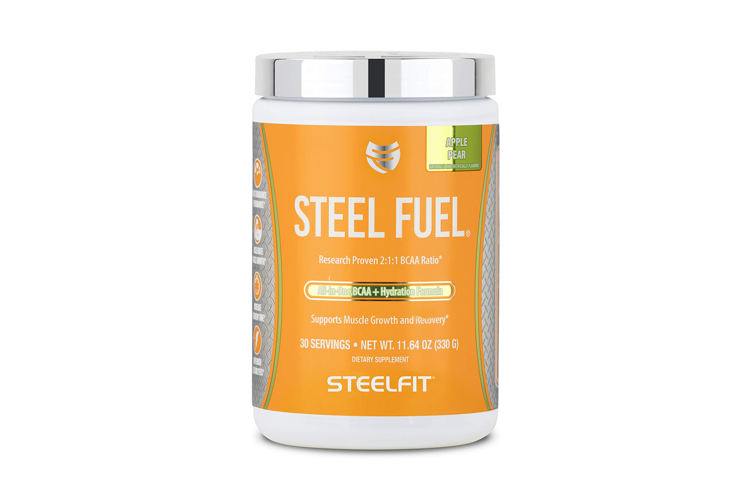 SteelFit Steel Fuel BCAA + Electrolyte Powder | Sugar-Free 2:1:1 Amino Acids Formula | Apple Pear, 30 Servings | No Crash Workout Hydration, Muscle Growth & Recovery