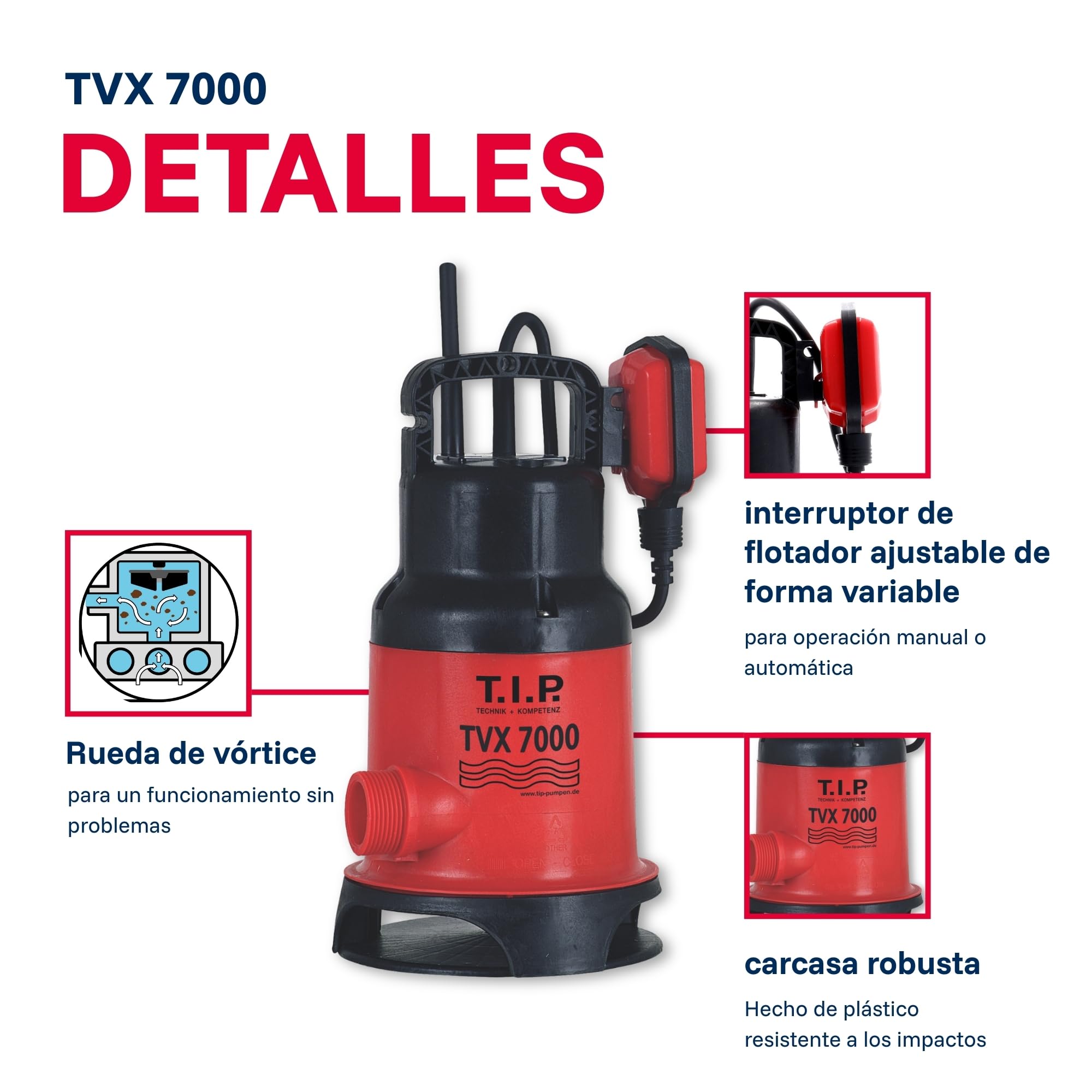 T.I.P. 30268 Bomba de inmersión para aguas residuales TVX 7000